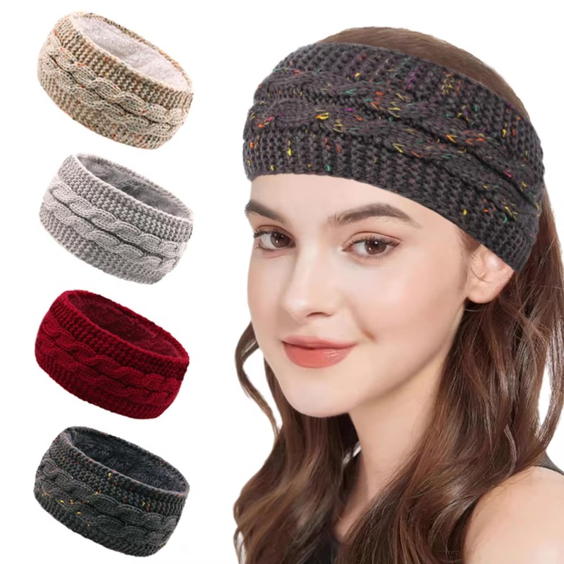 Fleece Ear Warmer Band - عصابة رأس شتوية نسائية منسوجة بسماكة،